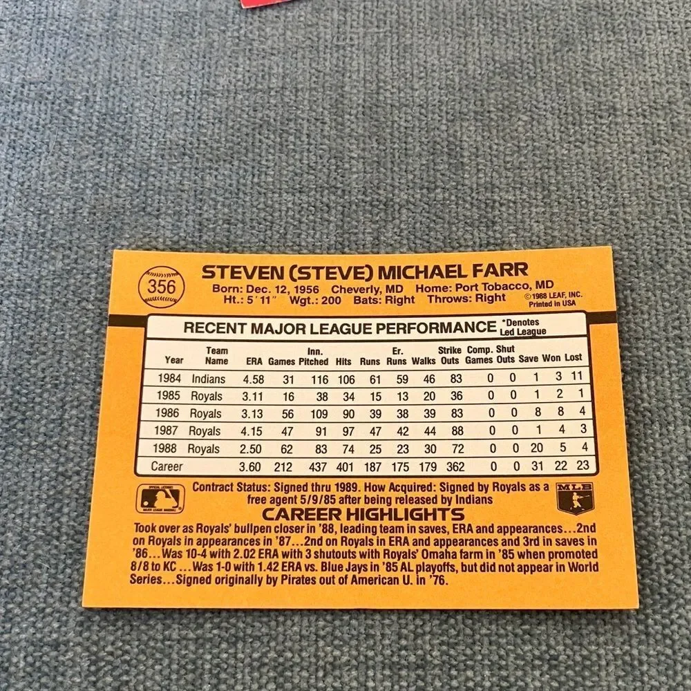 1989 Donruss Kansas City Royals Baseball Card Trading Card